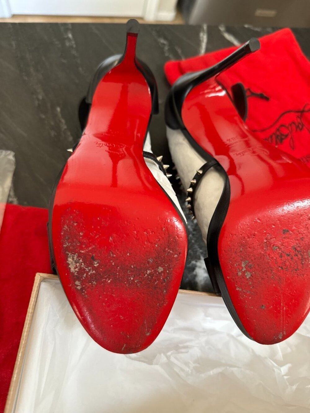 Christian Louboutin Choca Lux 120 Black Spiked Sandals 38.5 - Picture 10 of 11